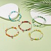 Glass Pearl & Flower Beaded Stretch Bracelet with Bell Charm for Women BJEW-JB08513-2