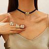 Spiral Round Alloy with Imitation Leather Choker & Stud Earring & Ring Sets for Women FS-WG641D5-05-3