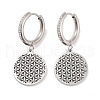 Hollow Flat Round with Flower 304 Stainless Steel Dangle Earrings EJEW-L283-088P-1