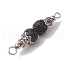 Natural Lava Rock Round Beaded Connector Charms PALLOY-JF02715-4