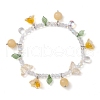 Dyed Natural Topaz Jade & Glass Beaded Stretch Bracelet with Flower Charms BJEW-JB10176-03-1