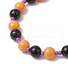Halloween Theme Baking Painted Glass & Natural Black Onyx(Dyed & Heated) Round Beaded Stretch Bracelets BJEW-MZ00188-03-4