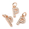 Brass Micro Pave Grade AAA Cubic Zirconia Charms ZIRC-P067-11RG-P-NR-1