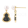 Mother's Day Jewellery Gourd Natural Black Lip Shell & Pearl Dangle Stud Earrings PEAR-N020-05R-2