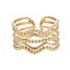 304 Stainless Steel Wave Open Cuff Ring RJEW-T023-34G-1