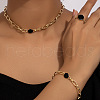 Hexagon Alloy Enamel Cable Chain Necklaces & Bracelets & Rings Sets FS-WGE6E3B-01-2