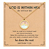 Flat Round 216 Stainless Steel Pave Natural Shell Mustard Seed Pendant Necklaces for Women WG511AE-05-3