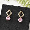 Rhombus & Flat Round Brass Micro Pave Cubic Zirconia Stud Earrings for Women EJEW-G428-20G-04-3