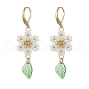 304 Stainless Steel Flower with Leaf Leverback Earrings EJEW-MZ00456-04-2