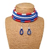 Alloy with Polyester Cord Multilayer Necklaces & Teardrop Dangle Earrings Sets FS-WGF58CA-01-1
