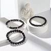 Natural Obsidian & Lava Rock Round Beads Stretch Bracelets Set BJEW-JB06982-04-5