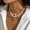 Shell Shape & Starfish Bohemian Alloy & Imitation Pearl Pendant 3 Layered Necklaces for Women FS-WG726DA-01-1