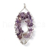 Leaf Natural Amethyst Copper Wire Wrapped Chip Big Pendants G-E195-01P-02-2