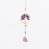 Natural Amethyst Flat Round with Tree of Life Pendant Decorations TREE-PW0002-23-1