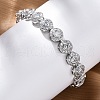 Brass Micro Pave Clear Cubic Zirconia Flat Round Link Chain Bracelets for Women BJEW-A034-01P-2