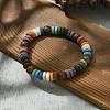 Dyed Natural Lava Rock Disc & Wood Beaded Stretch Bracelet BJEW-JB09799-2