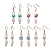 Brass Glass Flower with Round Dangle Earrings EJEW-MZ00441-2