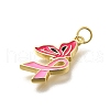 October Breast Cancer Pink Awareness Ribbon Brass Enamel Pendants KK-S517-04E-G-2