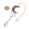 Natural Amethyst & Quartz Crystal Chip Pendant Decorations with Brass Moon & Cable Chain HJEW-JM01645-3