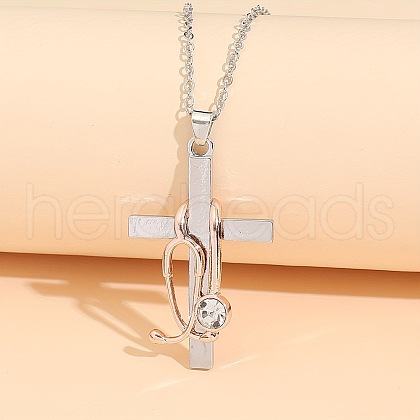 Stethoscope Cross Alloy Crystal Rhinestone Pendant Necklaces for Women FS-WG4C4FD-03-1