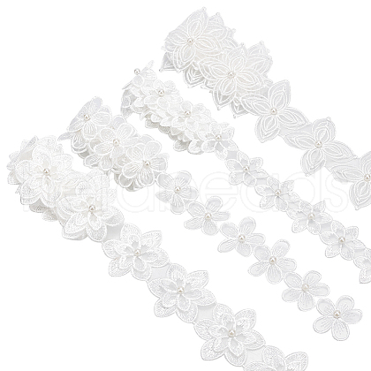 WADORN 4 Yards 4 Styles Organza Flower Lace Trims SRIB-WR0001-11-1