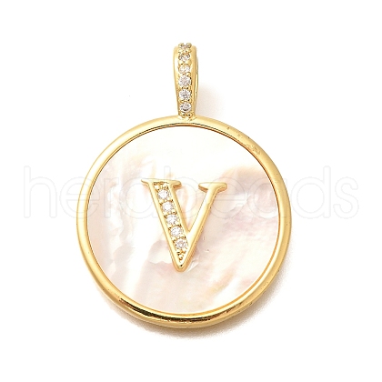 Rack Plating Brass Micro Pave Clear Cubic Zirconia Pendants with Shell KK-M309-42G-V-1