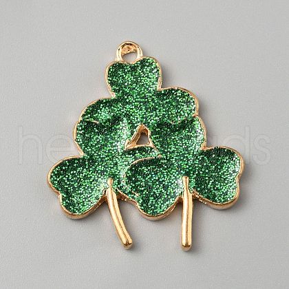 Saint Patrick's Day Glitter Alloy Enamel Pendants ENAM-CJC0003-58G-KCG-1