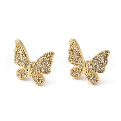 Butterfly Brass Micro Pave Cubic Zirconia Stud Earrings for Women EJEW-F316-14G-1