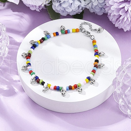 Bohemian Round Glass Seed Beaded Anklets for Women AJEW-AN00669-1