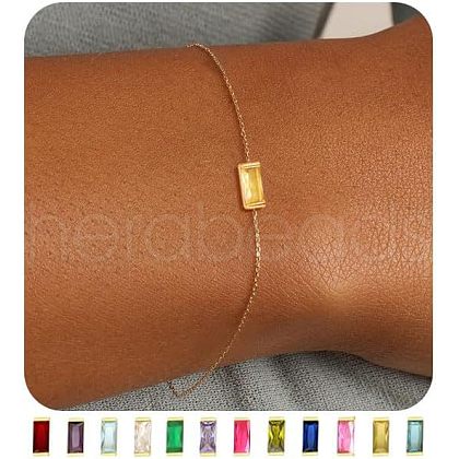 November Birthstone Brass Pave Cubic Zirconia Rectangle Link Bracelets WG17BBA-10-1
