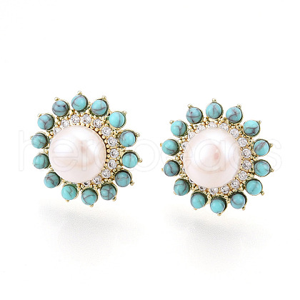 Mother's Day Jewellery Flower Brass Natural Pearl Stud Earrings PEAR-N020-05Y-1