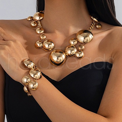 Round Alloy Bib Necklaces & Bracelets Sets for Women FS-WG4790D-02-1