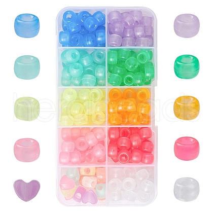 200Pcs 10 Colors Transparent & Luminous Plastic Beads KY-YW0001-50-1