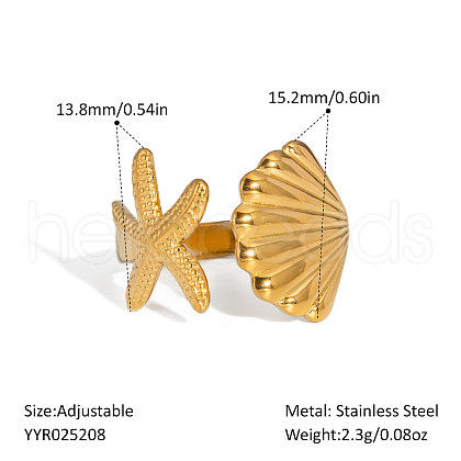 Ocean Themes Stainless Steel Adjustable Cuff Rings for Women VG5206-7-1