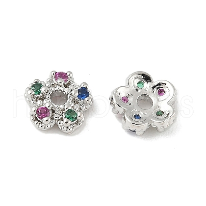 Brass Micro Pave Colorful Cubic Zirconia Bead Caps KK-V015-07P-1