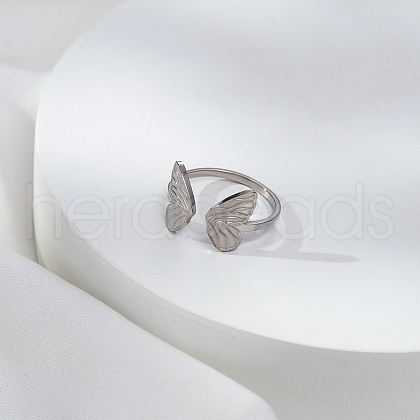 Stainless Steel Butterfly Adjustable Open Cuff Rings for Women OK2282-1-1