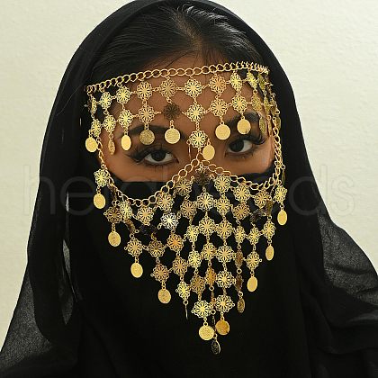 Middle Eastern Vintage Brass Coin Tassel Face Veil Holiday Party Accessory RO3391-1