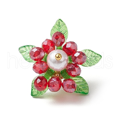 Glass with Round Shell Pearl & Acrylic Charms & Brass Seed Beads Pendants PALLOY-MZ00646-04-1