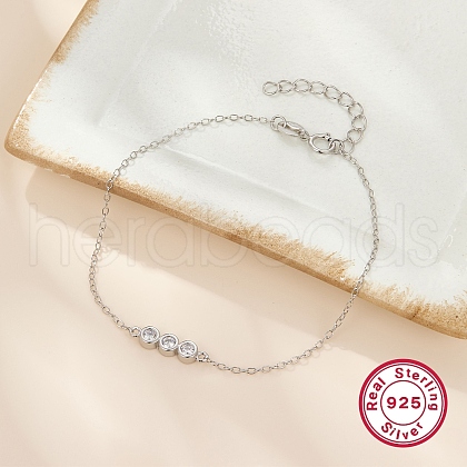 S925 Sterling Silver Clear Cubic Zirconia Flat Round Link Bracelets PB1196-2-1