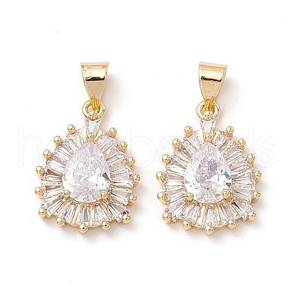 Brass Micro Pave Clear Cubic Zirconia Pendants X-KK-Z019-16G-1