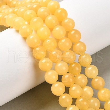Natural Yellow Jade Bead Strands G-K121-01-8mm-1