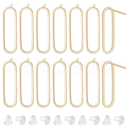 BENECREAT 10Pcs Hollow Oval Rack Plating Brass Stud Earring Findings KK-BC0013-46A-1