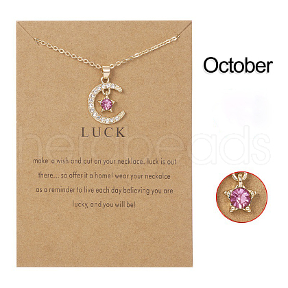 Moon & Star Alloy Rhinestone Birth Stone Pendant Necklaces WG0039E-10-1