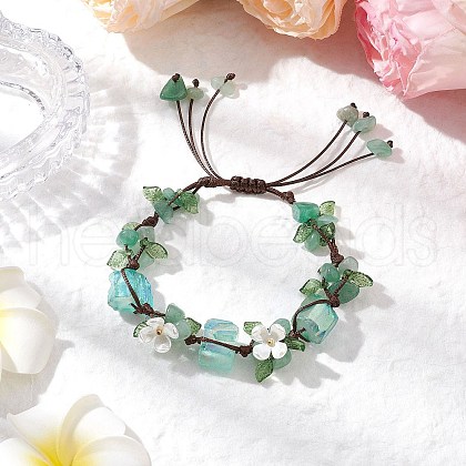 Electroplated Natural Green Aventurine Chip Bead Braided Bead Bracelets for Women BJEW-TA00610-04-1
