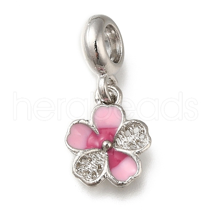 Rack Plating Alloy Pink Enamel European Dangle Charms PALLOY-A009-07P-1