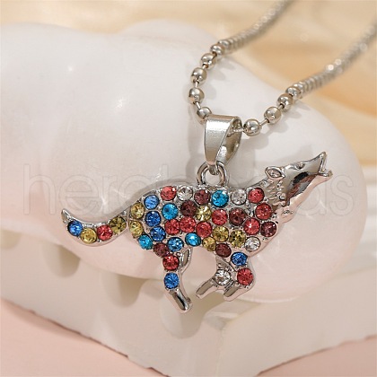 Alloy Colorful Rhinestone Howling Wolf Pendant Necklaces for Kid FS-WG51000-01-1