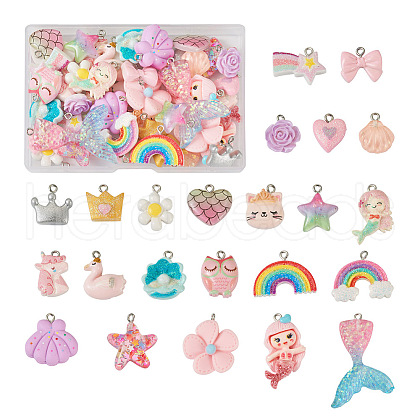46Pcs 23 Styles Opaque & Transparent Resin Pendants RESI-TA0001-57-1