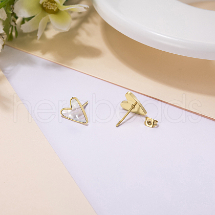 Titanium Steel Heart Stud Earrings with Natural Stone & Mother-of-Pearl JN2848-1