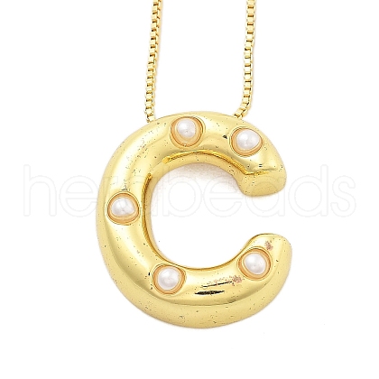 Brass & Plastic Pearl Letter Pendant Box Chain Necklaces for Women NJEW-U017-01G-03-1