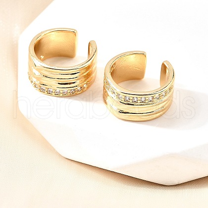 Brass Micro Pave Clear Cubic Zirconia Cuff Earrings EJEW-F370-18G-1